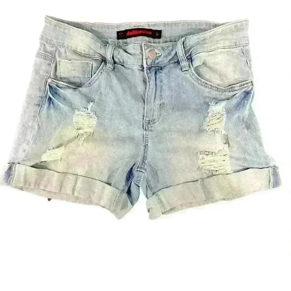 Dollhouse Distressed Denim Shorts - Size 9, Light Wash